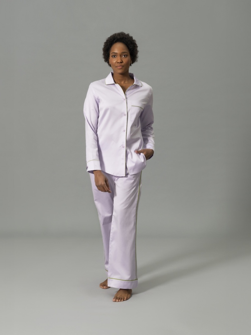 Matouk Nocture Pajama Set Egyptian Cotton Luxury Linen Small Purple Green EUC